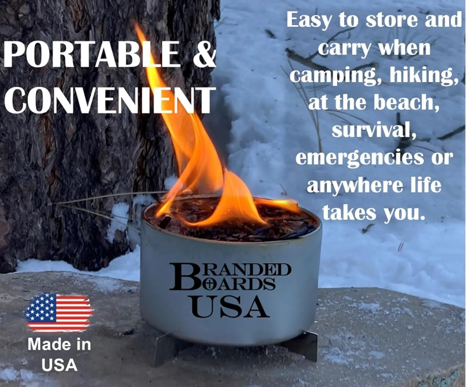 | Made in USA | Portable Mini Bonfire Campfire in a Can | Reusable & up to 5 Hours of Burn Time | Picnics Parties S'Mores Gifts Bushcraft Camping Survival Emergencies
