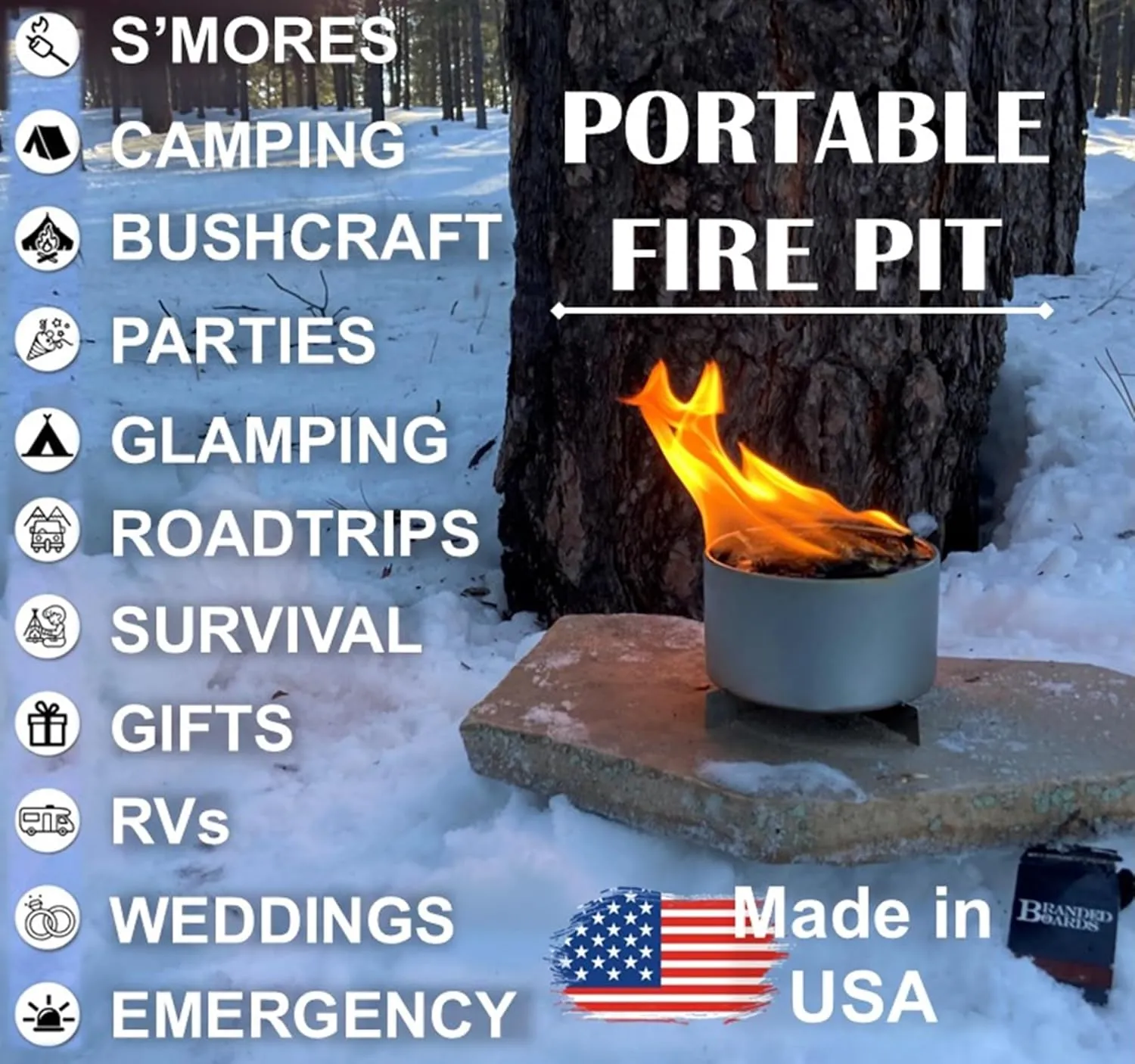 | Made in USA | Portable Mini Bonfire Campfire in a Can | Reusable & up to 5 Hours of Burn Time | Picnics Parties S'Mores Gifts Bushcraft Camping Survival Emergencies