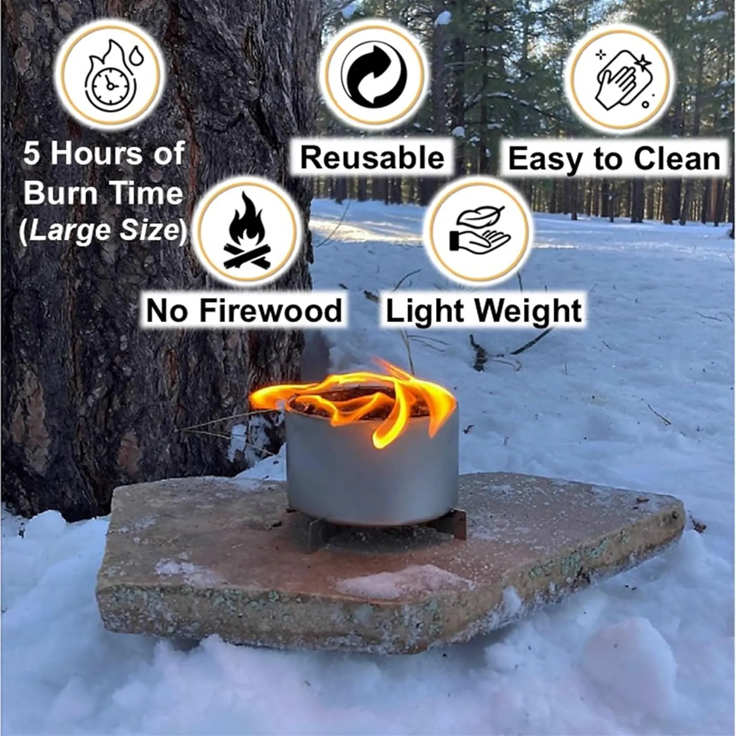 | Made in USA | Portable Mini Bonfire Campfire in a Can | Reusable & up to 5 Hours of Burn Time | Picnics Parties S'Mores Gifts Bushcraft Camping Survival Emergencies