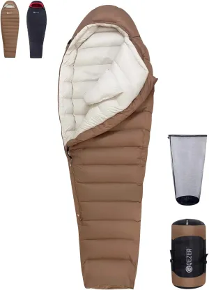 0 Degree Sleeping Bag for Adults - 660 Fill Power Down Bag for Cold Weather -20F / -8F / 0F / 10F Large Lightweight