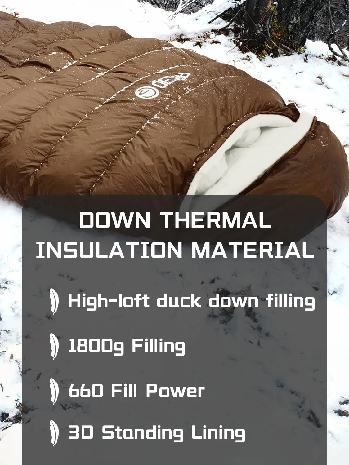 0 Degree Sleeping Bag for Adults - 660 Fill Power Down Bag for Cold Weather -20F / -8F / 0F / 10F Large Lightweight