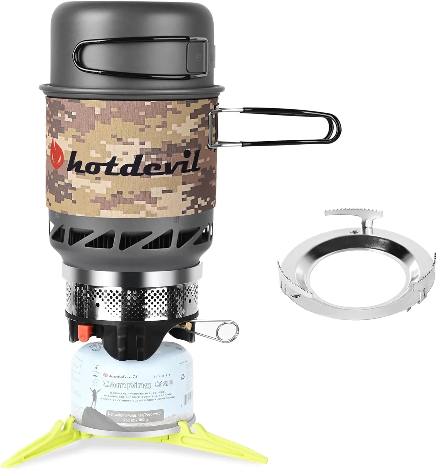 0.75 0.25L Backpacking Camping Stove Cooking System with Piezo Ignition, Outdoor Portable Burner with Pot & Metal Holder Camping Stove Kit Propane, Ideal for Hiking Fishing Hunting Emergency