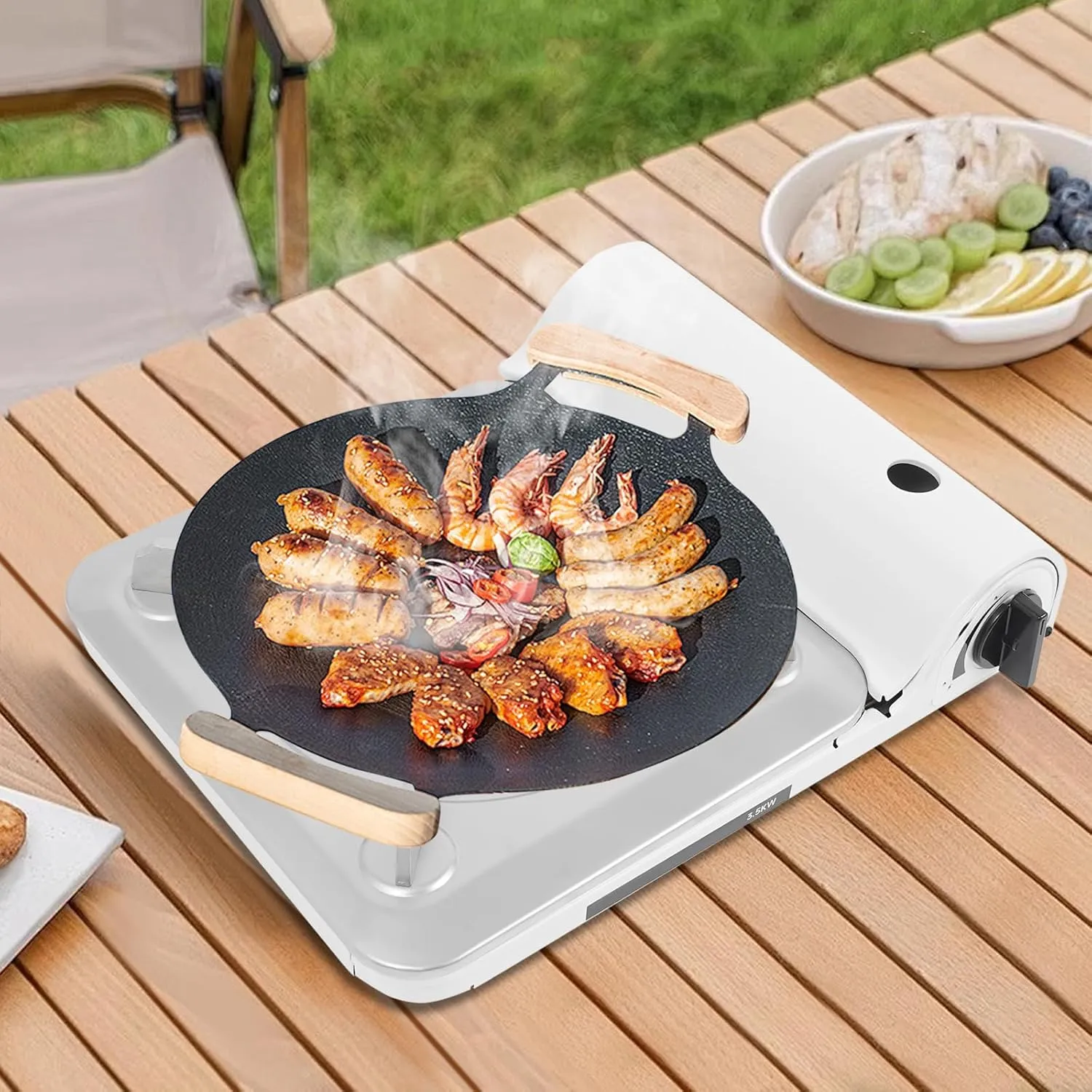 1-Burner Butane Stove, Portable Camping Stove with Carry Case & Push-Button Starter, Includes Precise Temperature Control&12,000 BTU of Power Portable Stove for Camping, Tailgating (White)