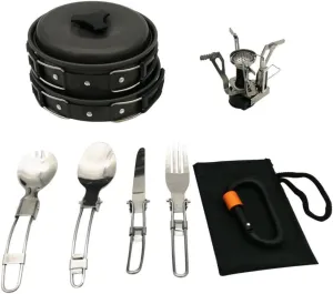 1 Set of Outdoor Camping Cookware Portable Hiking Cookware Black Handle Non-Stick Camping Utensil Set Easy to Carry