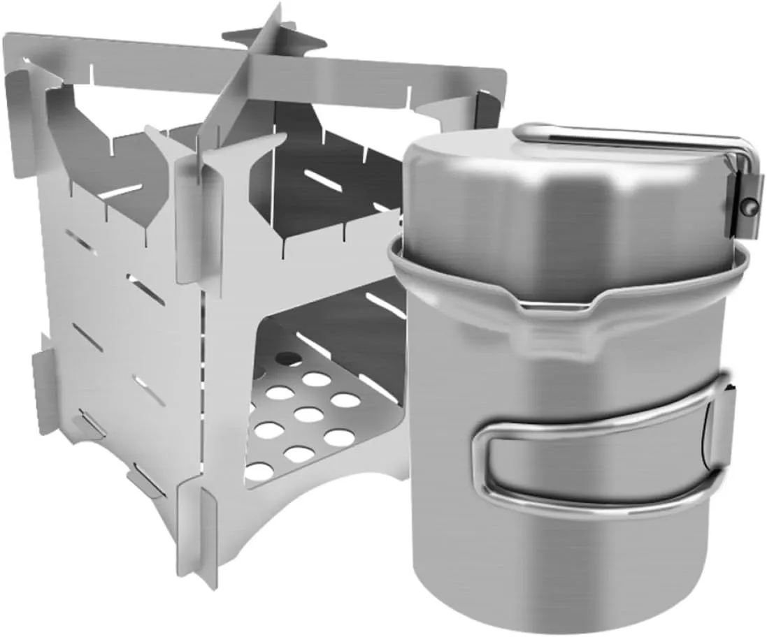1 Set Portable Camping Cookware Stainless Steel Kit with Collapsible Design for Efficient Cooking and Boiling Lightweight Camping Stove Pans Set for