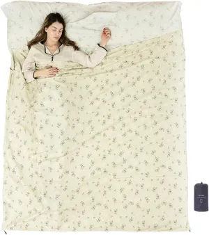 100% Cotton Sleeping Bag Liner with Full Length Zipper on 3 Sides; Single/Double Adult Sleep Sack for Travel & Camping, Multifunctional Travel Sheets (Unzipped 87”x87”) for Hotel, Lightweight