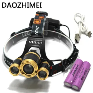 10000 Lumen LED Headlight Headlamp Zoom Torch Head XML-T6 Q5 LED Head Lights Lamp   2*18650 Battery   USB line