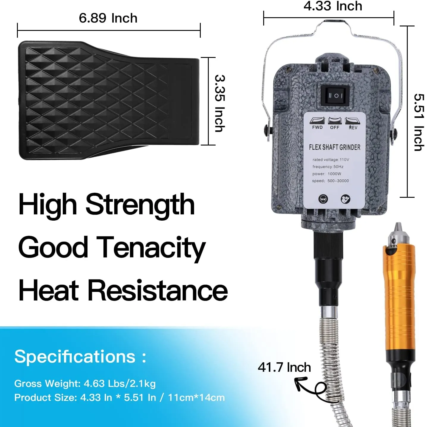 1000W 30000RPM Electric Flex Shaft Rotary Tool Foot Pedal Control Flex Shaft Hanging Grinder Carver Can Forward-Reverse Rotation, Multi-function Kit with Accessories for Carve-Buffing Diy Craft work
