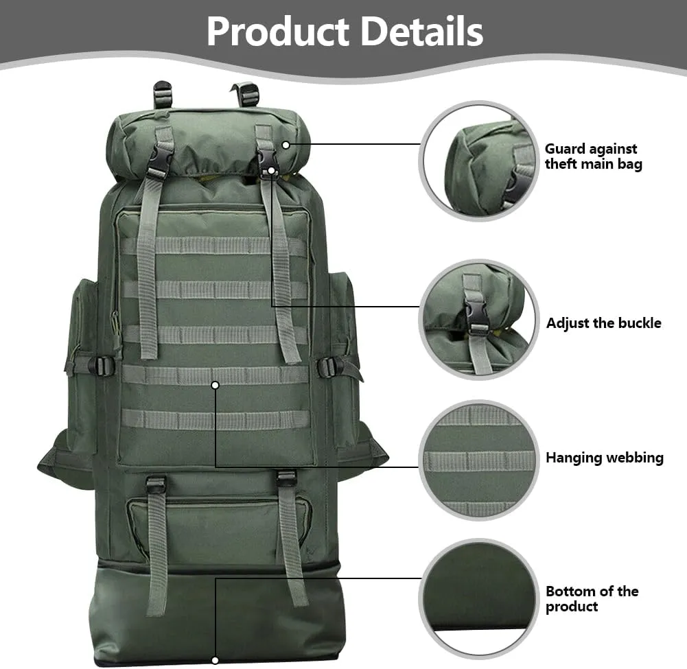 100L Camping Hiking Backpack Waterproof Military Tactical Backpack Sports Survival Backpacks for Traveling and Hiking (Military Green)