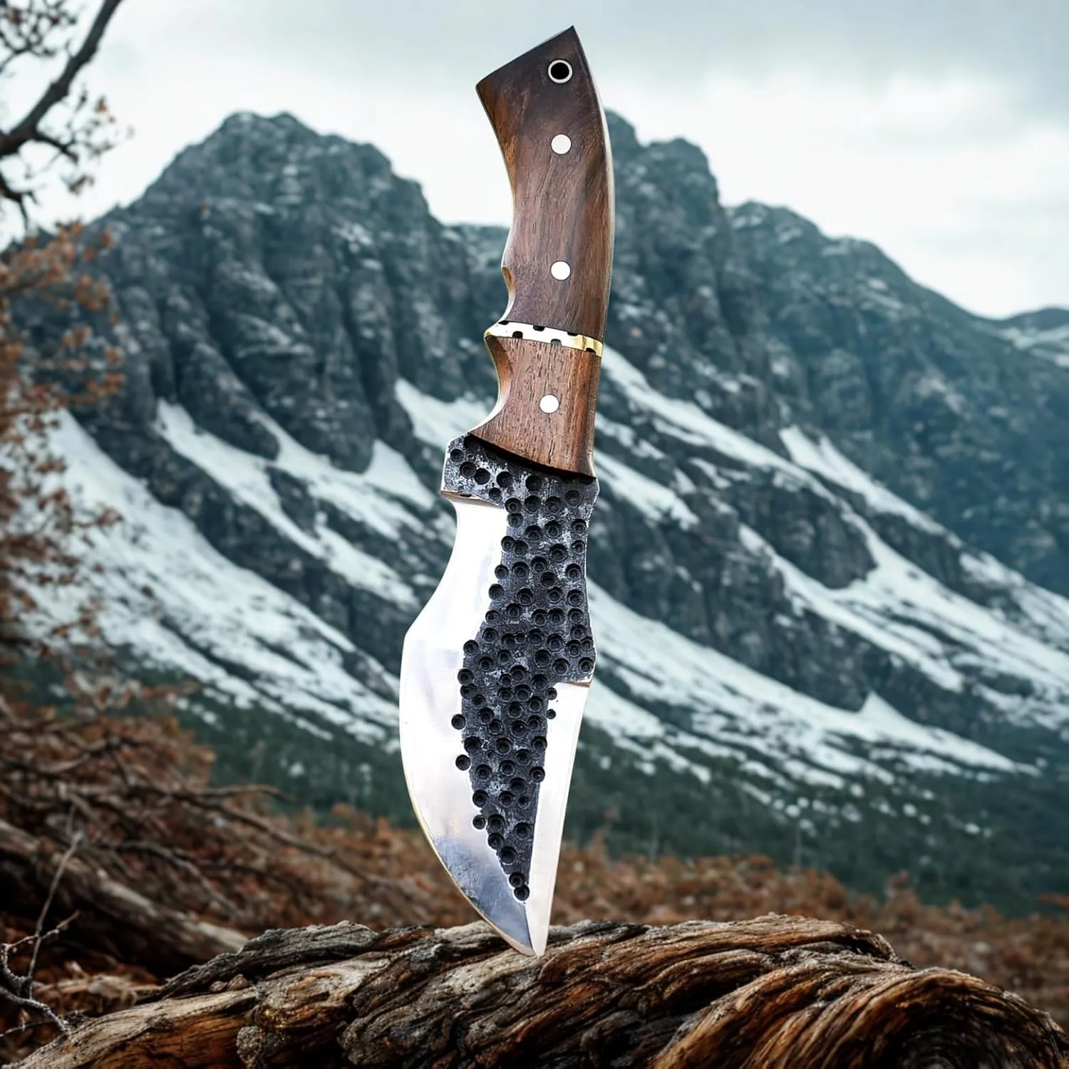10" Bushcraft Tracker Knife with Leather Sheath | Camping Companion | Stainless Steel Blade with Wood Handle | Brown Handle with Sheath Included | Unparalleled Outdoor Utility