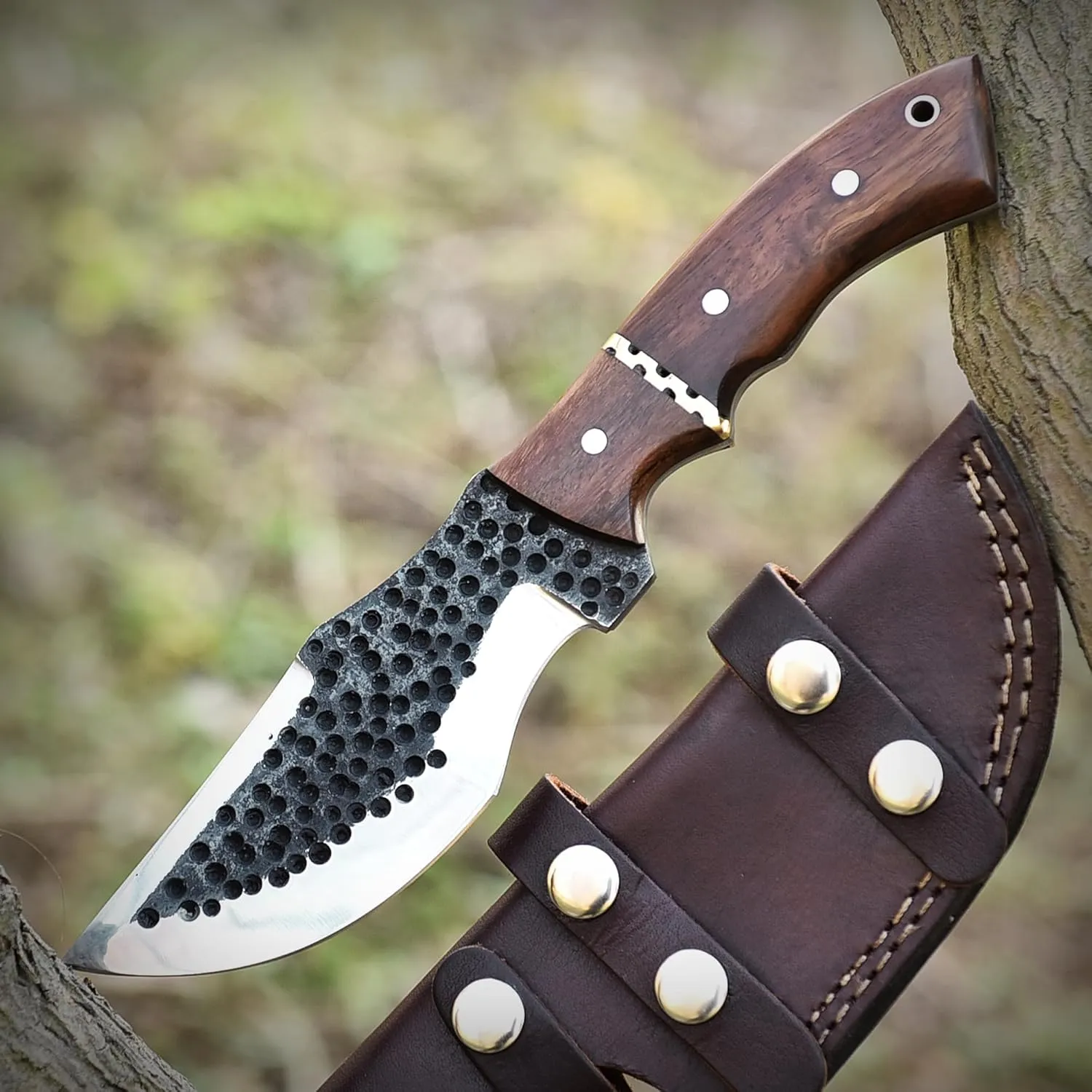 10" Bushcraft Tracker Knife with Leather Sheath | Camping Companion | Stainless Steel Blade with Wood Handle | Brown Handle with Sheath Included | Unparalleled Outdoor Utility