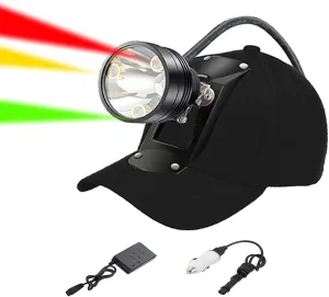 10W Coon Hunting Lights Headlamp for Coyotes Hog Predators, Rechargeable & IPX5 Waterproof, 6 Lighting Modes, 550 Lumens Bright 4-Color LED (White Red Green Amber) with Black Hunting Hat
