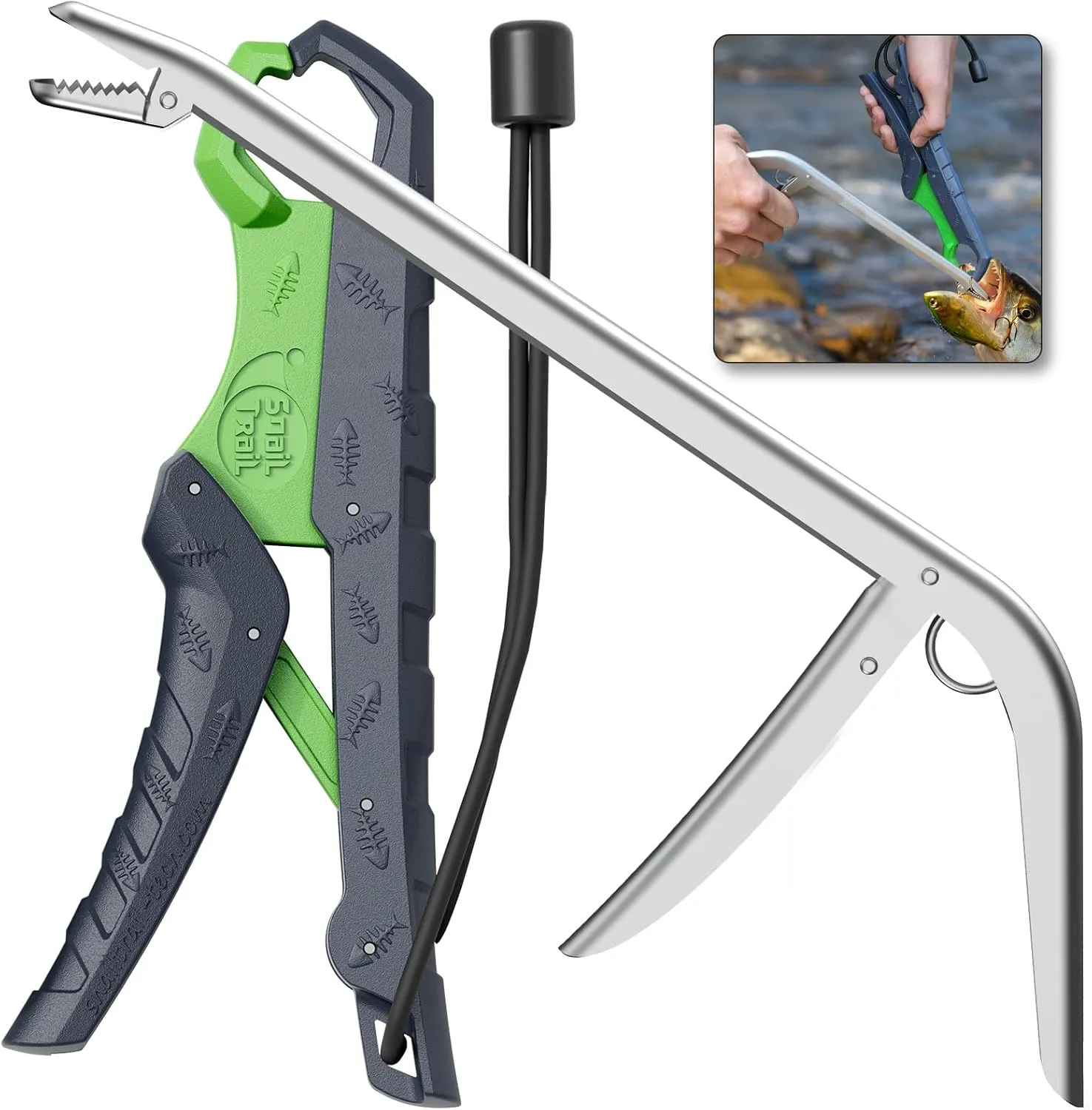 11.5" Fishing Hook Remover Tool & 9" Floating Fish Gripper Kit, Stainless Steel Fish Dehooker, Fish Grabber, Saltwater Fish Lip Grip, Hook Extractor Pliers, Fishing Gear and Accessories
