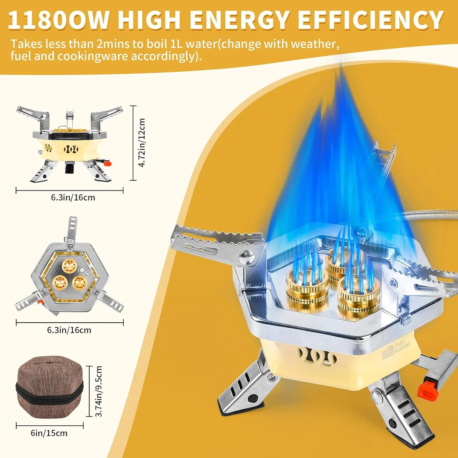 11800W Portable Windproof Camping Stove - Lightweight Collapsible Backpacking Stove with EVA Box for Outdoor Cooking, Hiking, Camping & Picnics