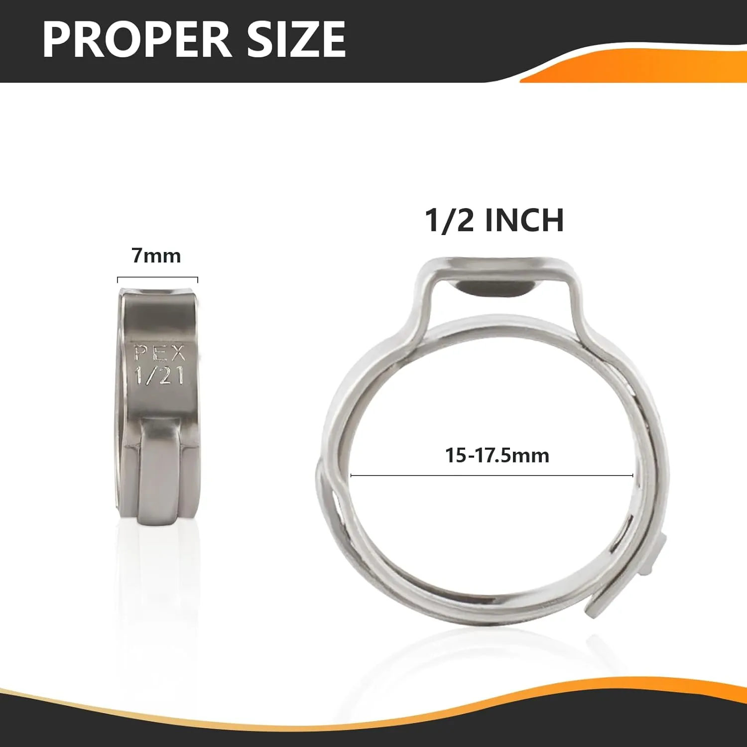1/2 Inch PEX Cinch Clamps, 100-Pack Stainless Steel, ASTM F2098 Compliant