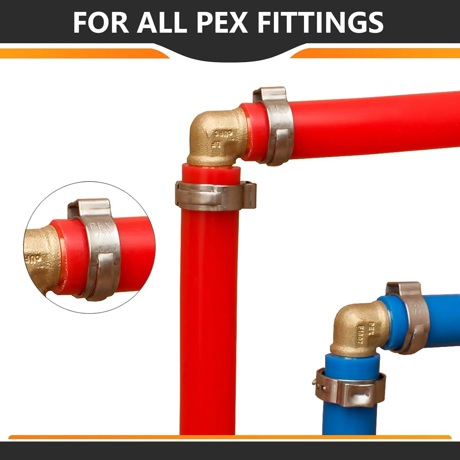1/2 Inch PEX Cinch Clamps, 100-Pack Stainless Steel, ASTM F2098 Compliant