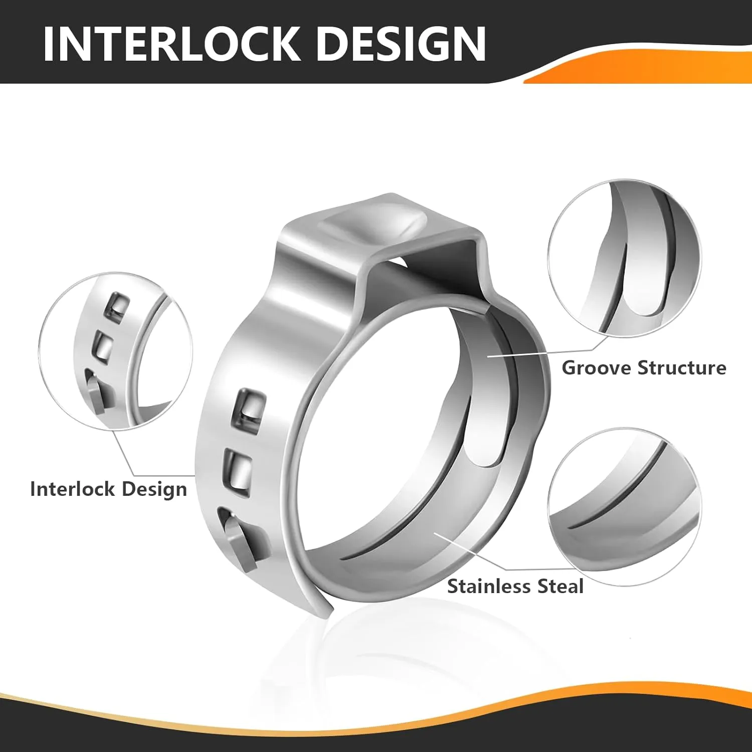 1/2 Inch PEX Cinch Clamps, 100-Pack Stainless Steel, ASTM F2098 Compliant