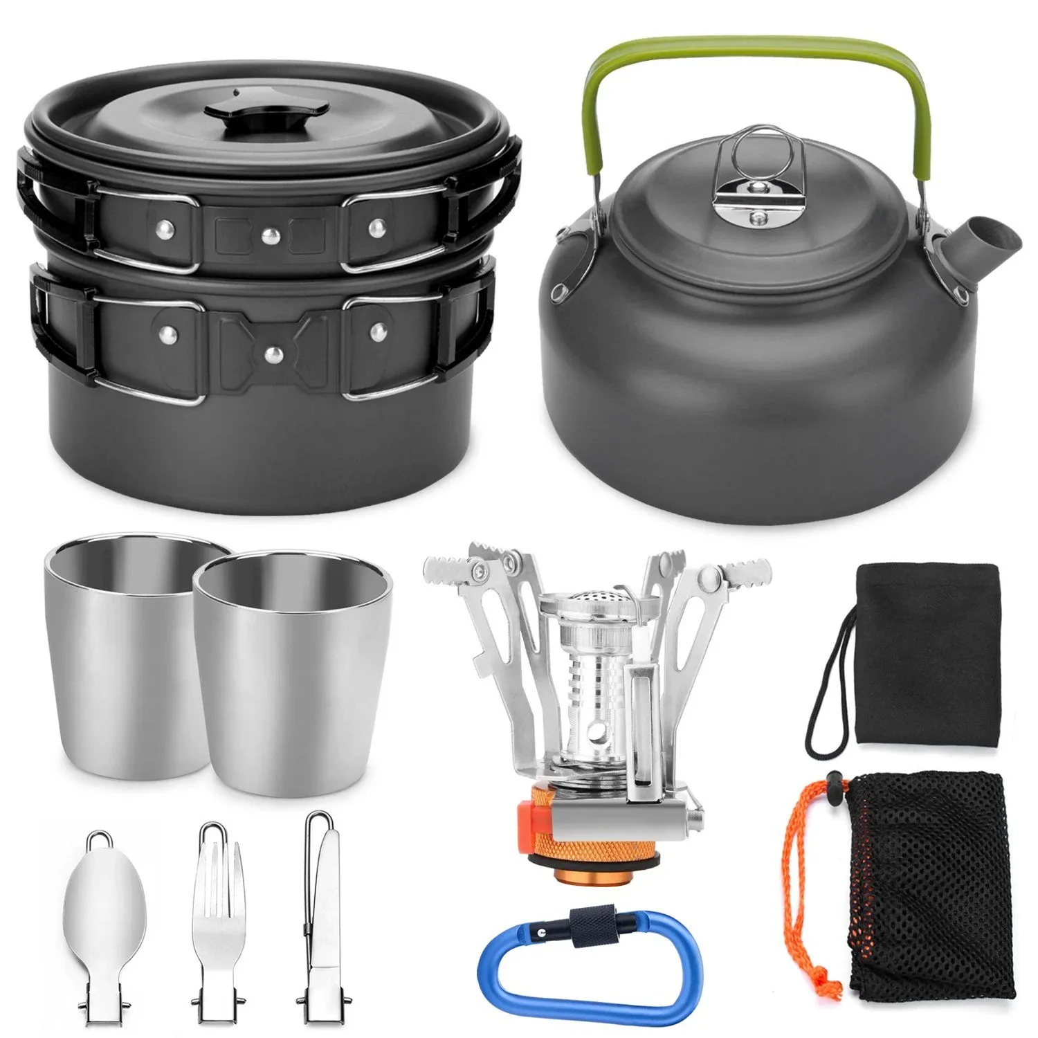 12-Piece: ODOLAND Camping Cookware Mess Kit with Mini Stove