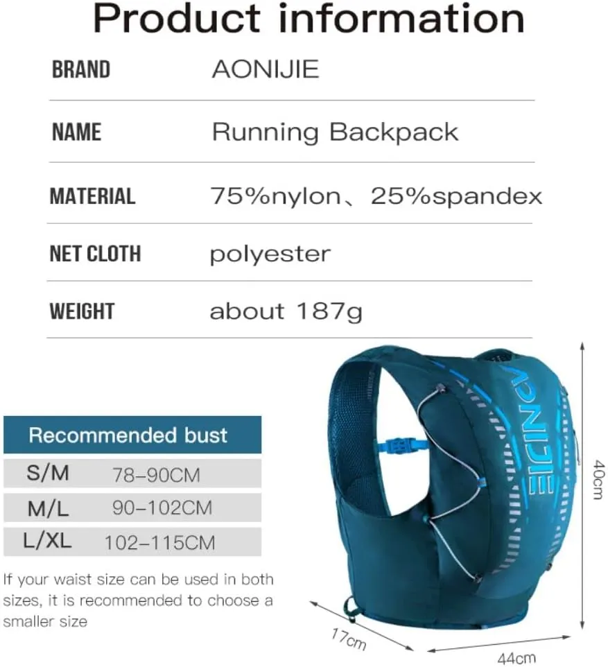 12L High Capacity Hydration Backpack with 8 Pockets Lightweight Trail Running Vest for Hiking, Cycling, Climbing, Camping