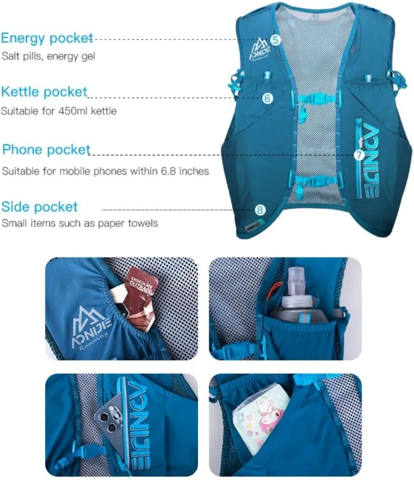 12L High Capacity Hydration Backpack with 8 Pockets Lightweight Trail Running Vest for Hiking, Cycling, Climbing, Camping