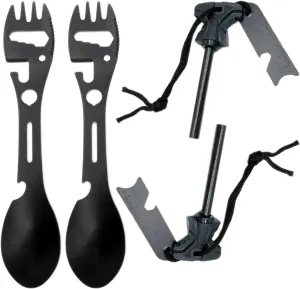 15 in 1 Camping Utensil Kit Stainless Steel, Flint Fire Starter Foldable Hand Saw Kit, Multifunctional Outdoor Fork Spoon Detachable Tableware Survival, Hiking Backpacking Picnic Travel，4 Pack