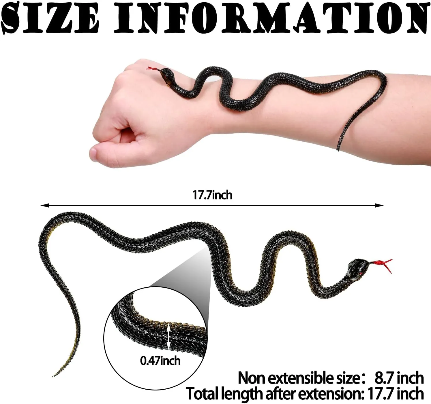 15 Pieces 17.7 Inch Rubber Snakes Realistic Plastic Snake Fake Snake Props for Garden Props to Keep Birds Away, Pranks, Halloween Decoration