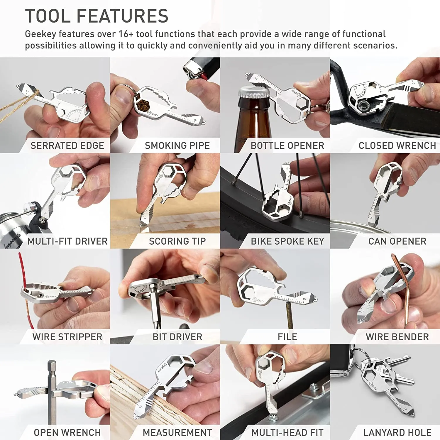 16  tools in 1 stainless steel key shaped pocket tool