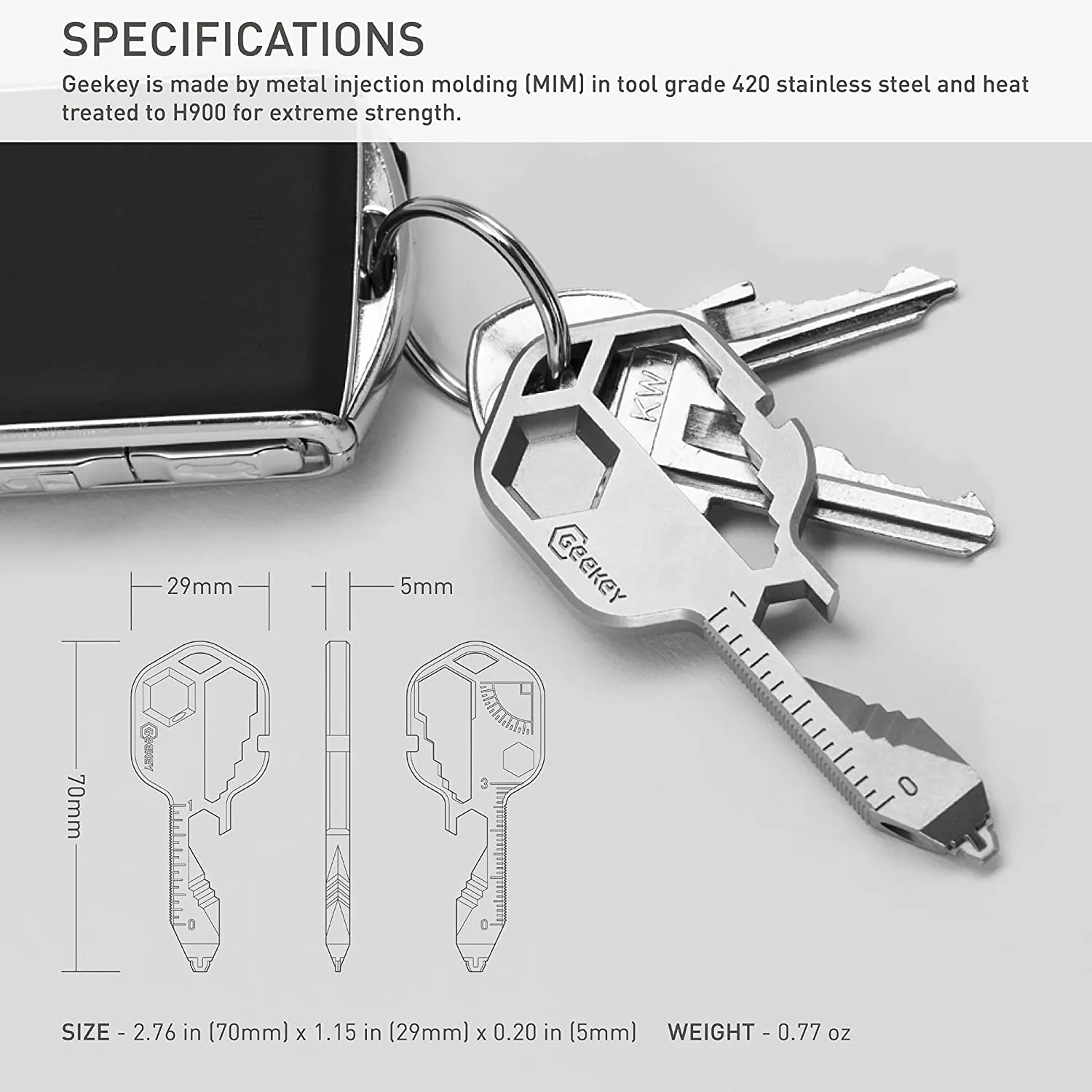 16  tools in 1 stainless steel key shaped pocket tool