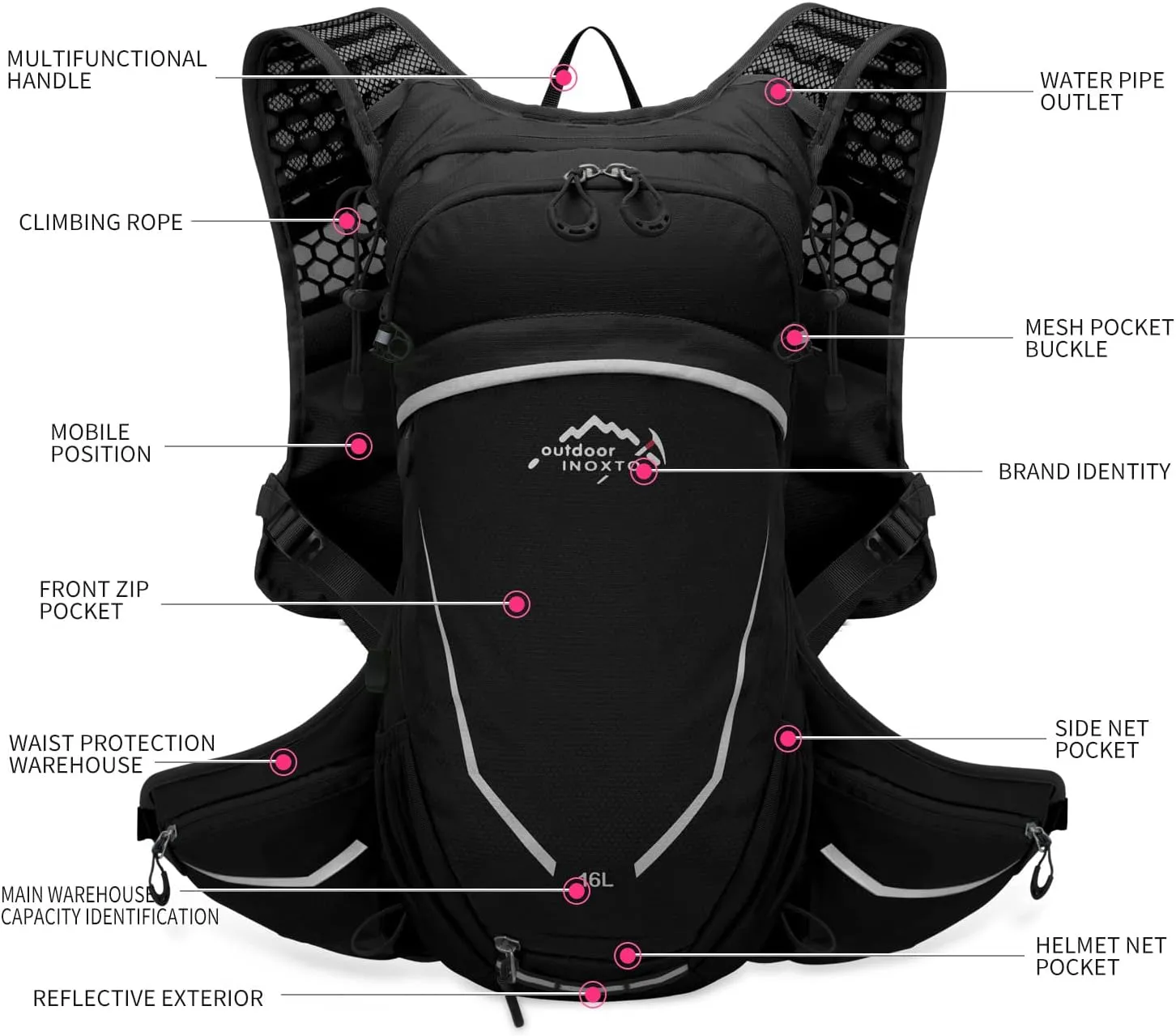16L Hydration Backpack with Free 2-Liter Water Bladder,The Lightweight Hydration Pack for Cycling, Hiking, Skiing