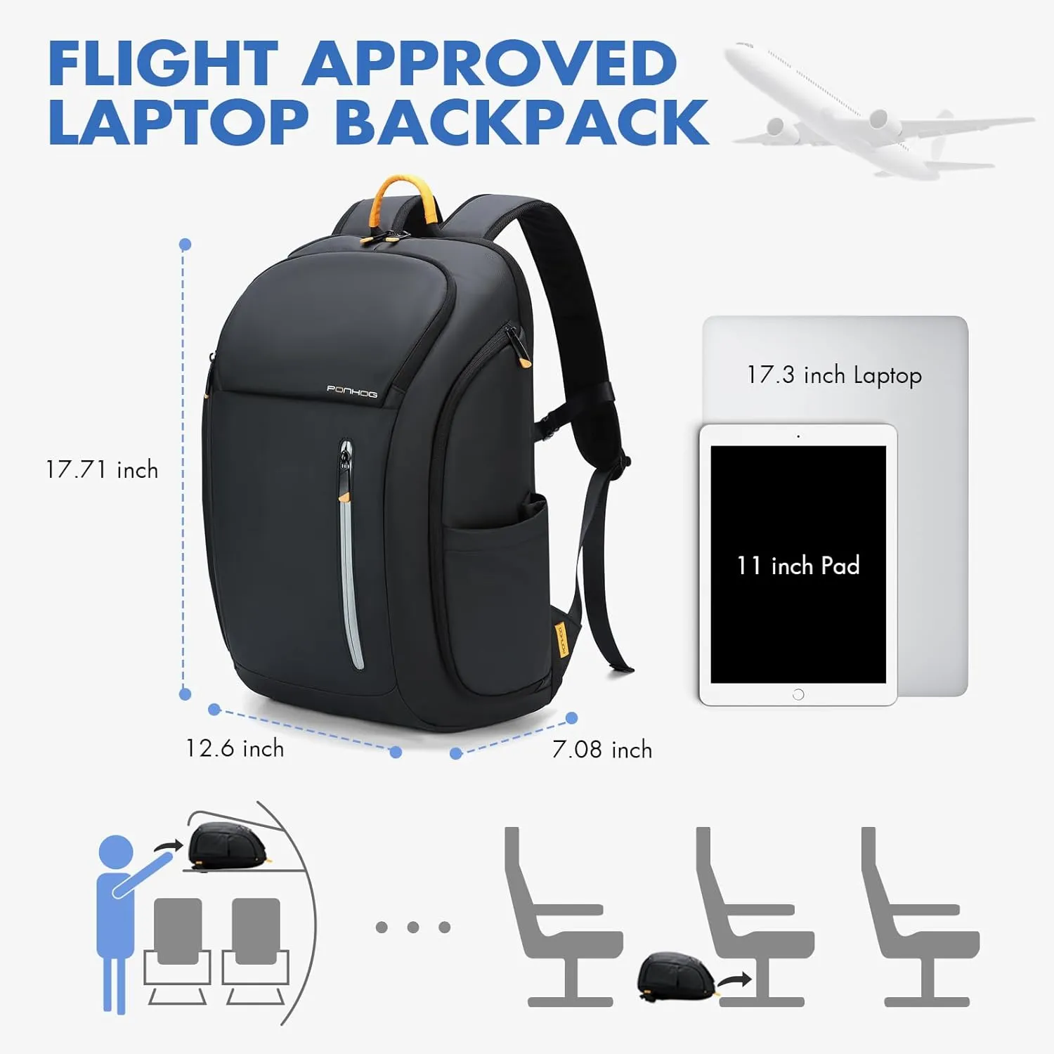 17 Inch Laptop Backpack for Men, Business Travel Anti-Theft Backpack with USB Charging Port, Water Resistant Computer Bag Carry On Flight Approved for Work College Weekender, Black