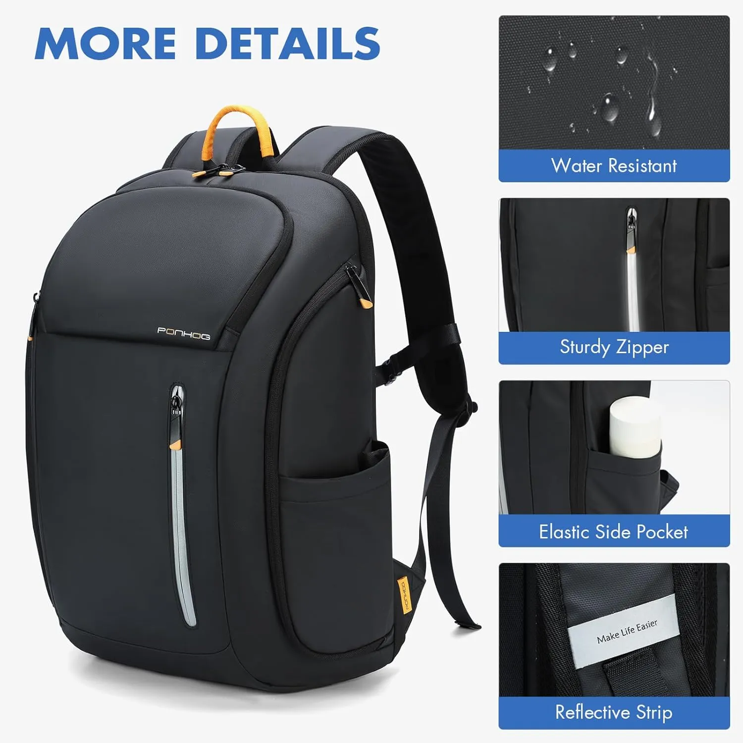 17 Inch Laptop Backpack for Men, Business Travel Anti-Theft Backpack with USB Charging Port, Water Resistant Computer Bag Carry On Flight Approved for Work College Weekender, Black