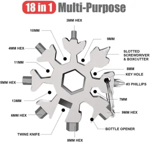 18-in-1 Stainless Steel Snowflake Multi-tool Portable Keychain Screwdriver Bottle Opener Tool For Outdoor Travel Camping