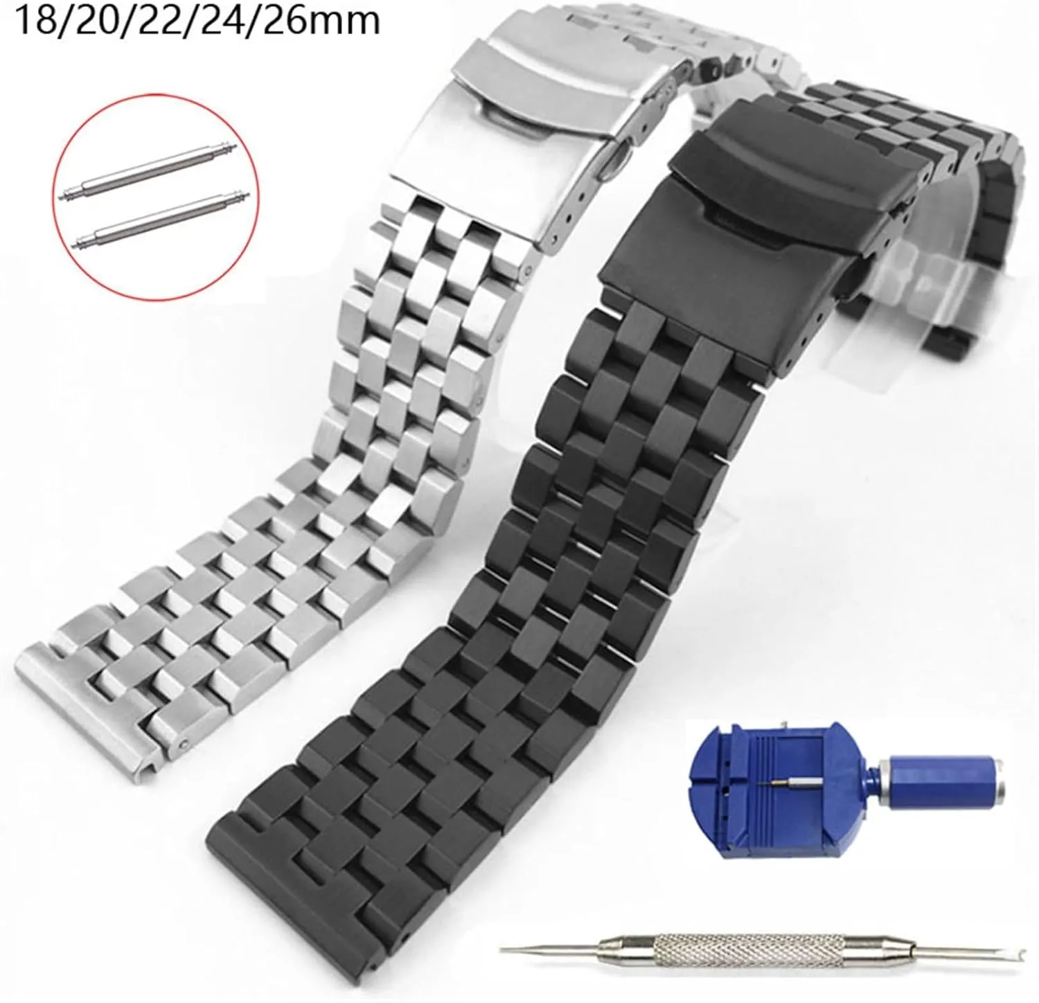 18mm 20mm 22mm 24mm 26mm Stainless Steel Watch Band Silver Black Metal Watch Strap Women Men Wrist Bracelet Watchband