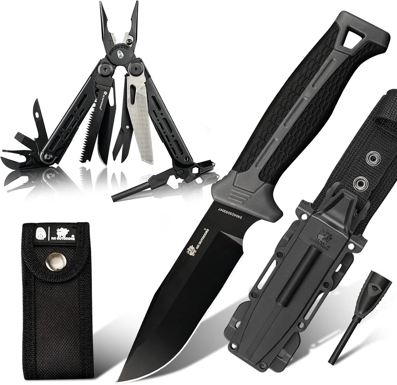 19 In 1 Pocket Multitools Pliers, D2 Steel Fixed Blade Survival Camping Knife