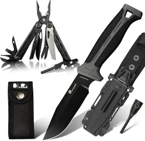 19 In 1 Pocket Multitools Pliers, D2 Steel Fixed Blade Survival Camping Knife
