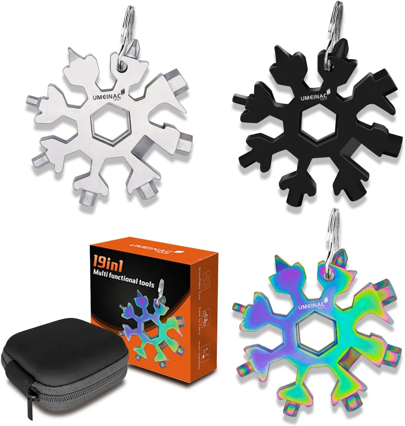 19 in 1 Snowflake Multitool Keychain Multi-Tool, 3 Pack Keychain Multi Tool Snowflake Wrench Screwdriver Bottle Opener Key Chain Tools Gadgets For Men