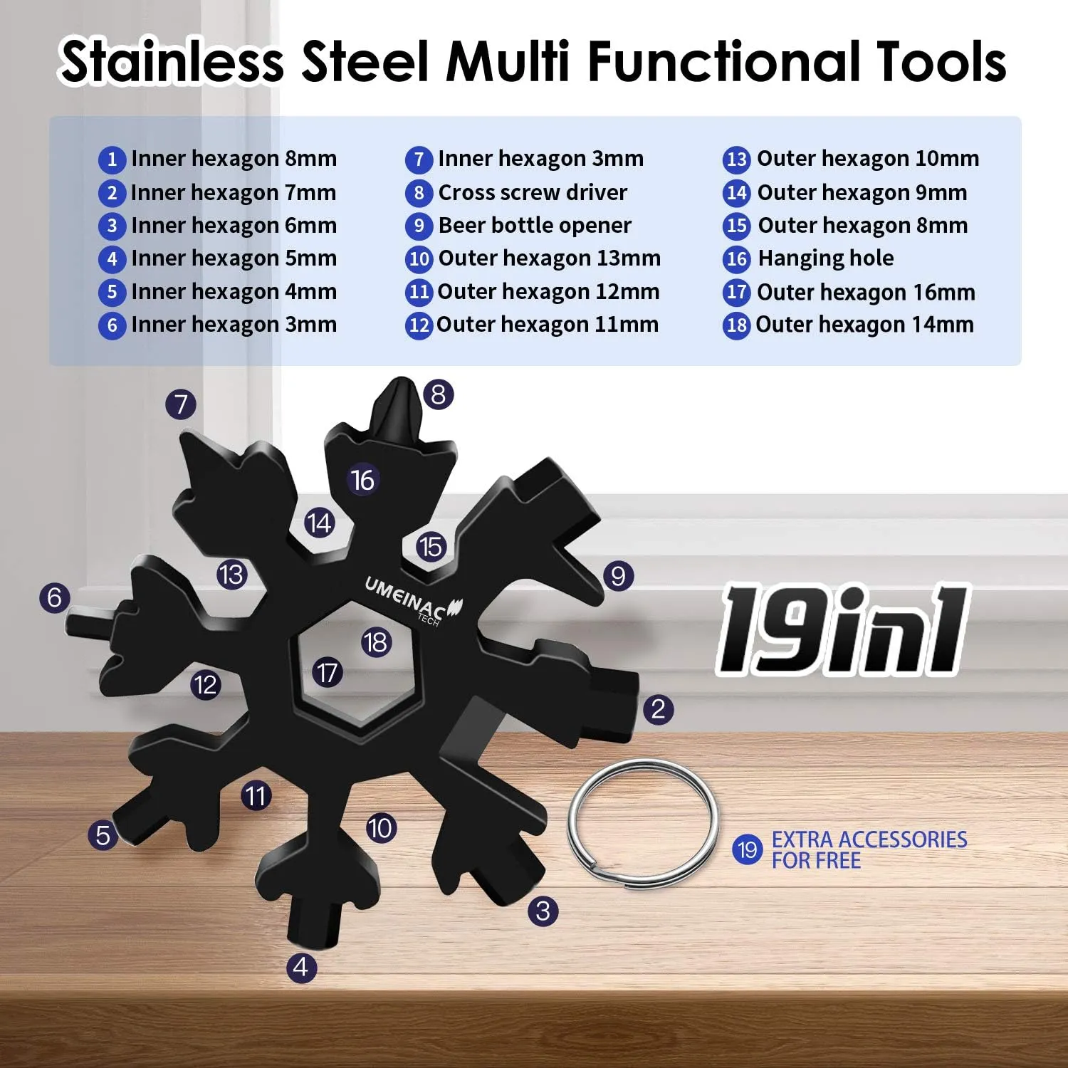 19 in 1 Snowflake Multitool Keychain Multi-Tool, 3 Pack Keychain Multi Tool Snowflake Wrench Screwdriver Bottle Opener Key Chain Tools Gadgets For Men