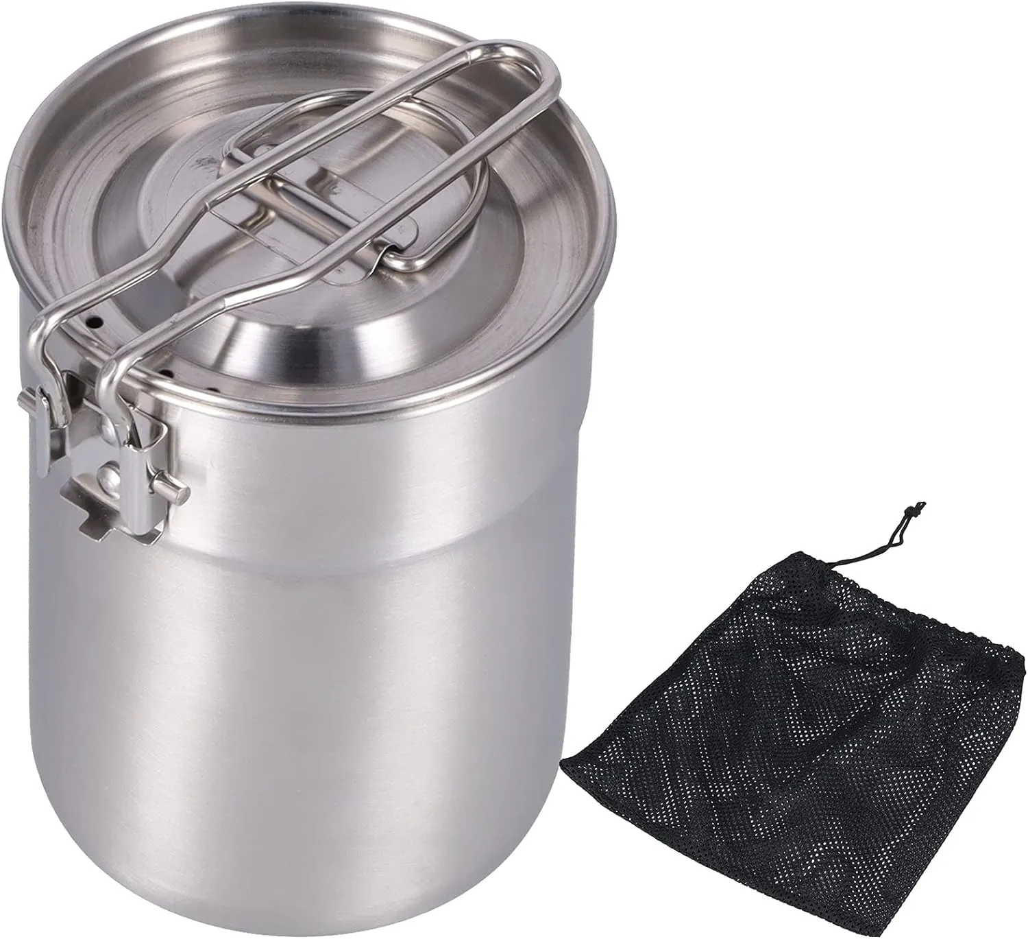 1l Coffee Camping Cups Mugs, Outdoor Camping Cookware Stainless Steel with Foldable Handle Lid for Hiking Backpacking