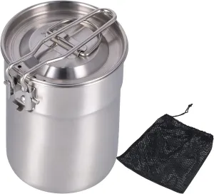 1l Coffee Camping Cups Mugs, Outdoor Camping Cookware Stainless Steel with Foldable Handle Lid for Hiking Backpacking