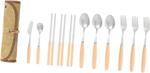 1Set Camping Utensil Kit Portable Travel Silverware Set with Stainless Steel Fork Spoon Chopsticks for Outdoor Activities Bbqs Picnics and Hiking Essentials
