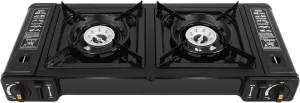 2-Burner Butane Camping Stove, Portable Camping Cooktop, Countertop Double Burner Camp Stove with Carrying Case, Auto Ignition Camping Burner for RV, BBQ