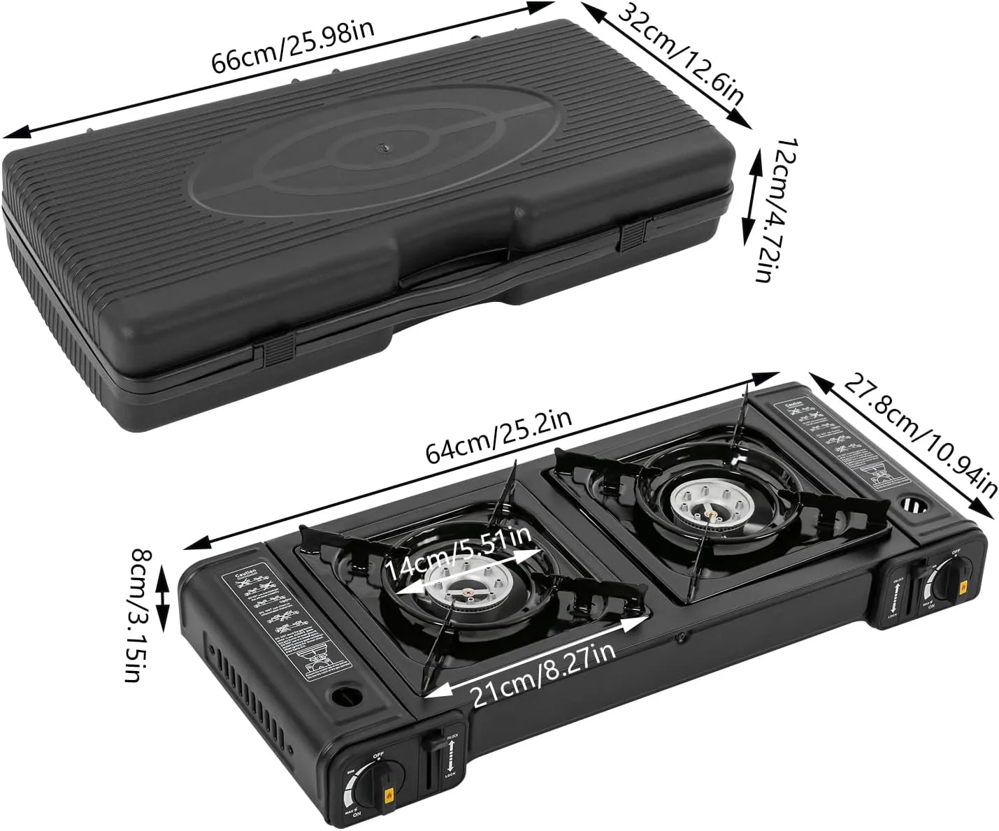 2-Burner Portable Camping Stove, Butane Camping Stove for Outdoor Cooking, Travel, BBQ, and Home Use (Black 2)