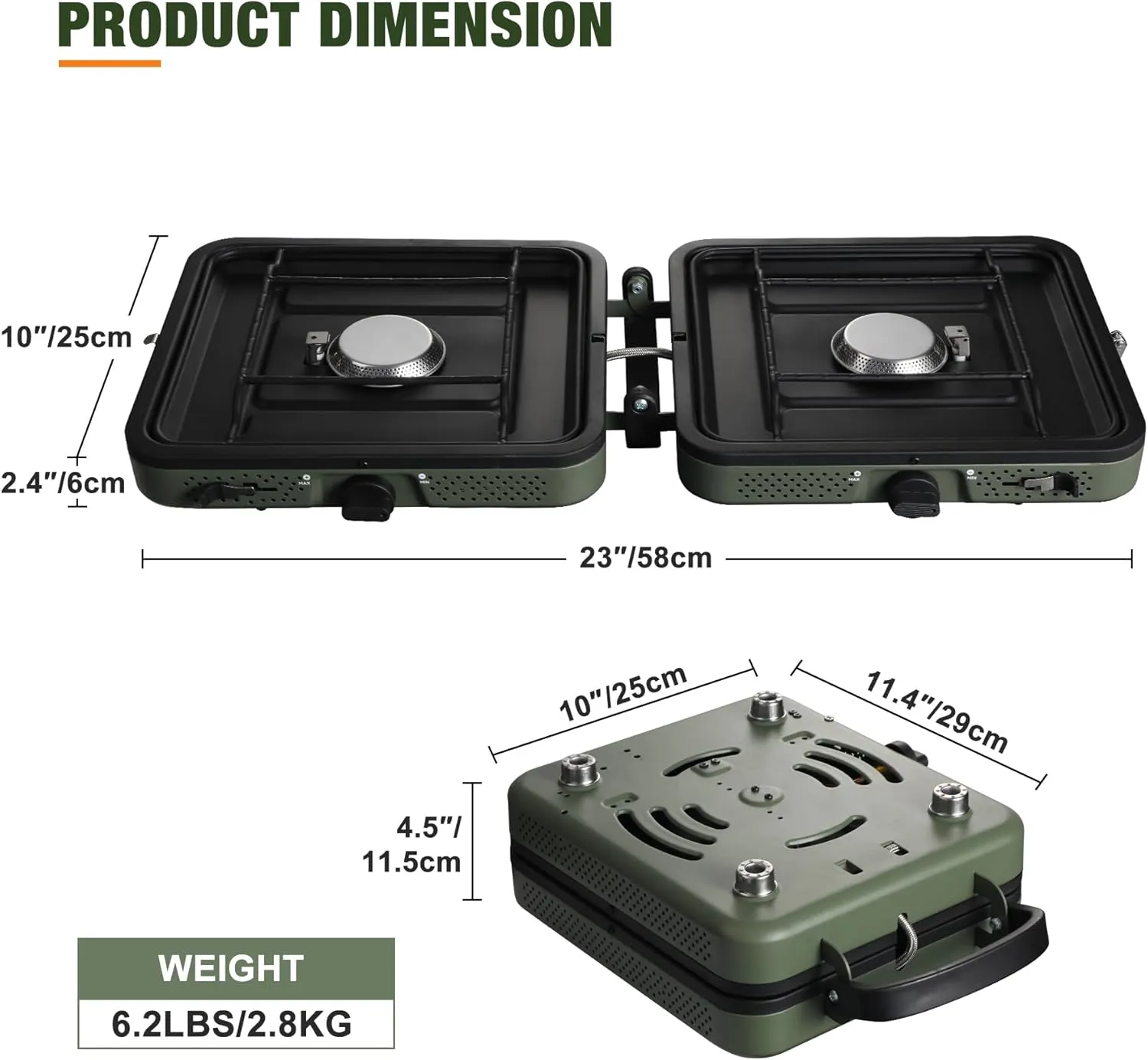 2 Burner Propane Camping Stove,Portable Folding Gas Stove for Camping with 17200 BTU,Two Adjustable Burners with Easy Carrying Handle&Inlet Gas Pipe,Outdoor Camp Stove for Camping Backpacking