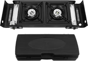 2 Burners Camping Stove With Carrying Case Portable Gas Stove Outdoor Camp Stove Emergency Cooking Stove Butane Stove For Camping Hiking (Grill Pan Excluded)