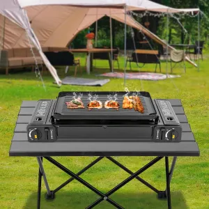 2 Burners Portable Camping Stove with Grill Pan, BDZ-180A Double Burners Outdoor Propane Camping Stove Butane Stove Butane Burner Emergency Cooking Stove Perfect for Camping, Hiking