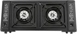 2 Burners Portable Stove With Carrying Case Butane Camping Stove With Grill Tray Included Outdoor Camp Stove Gas Stove For Camping/Road Trips (Grill Pan Excluded)