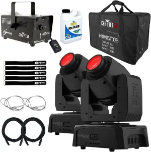 (2) Chauvet DJ Intimidator Spot 110 Lightweight LED Moving Head Spotlights with Hurricane 700 Fog Machine Package