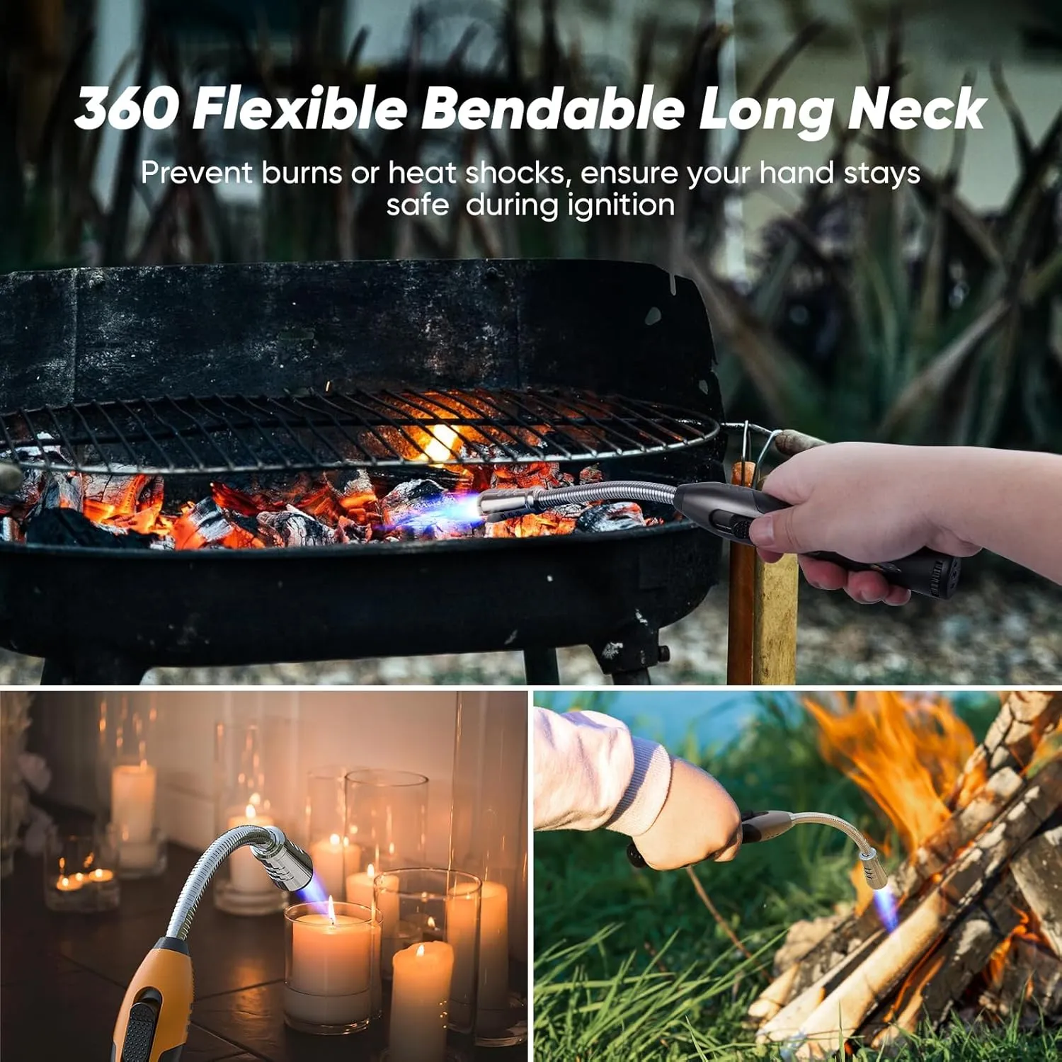 2 Pack Butane Lighter Long Torch Lighter for Grill, Refillable Candles Lighter with Fuel Window Flexible Long Lighter for Fireplace BBQ (No Butane Included), Black and Oranger