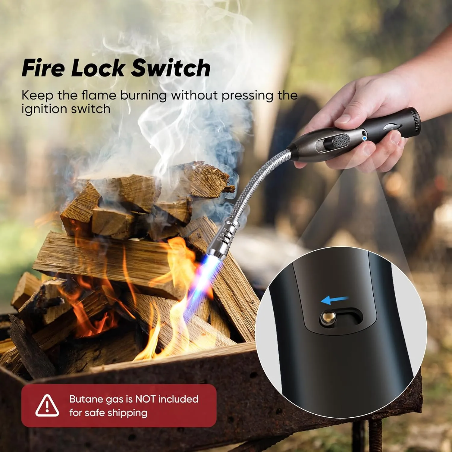 2 Pack Butane Lighter Long Torch Lighter for Grill, Refillable Candles Lighter with Fuel Window Flexible Long Lighter for Fireplace BBQ (No Butane Included), Black and Oranger