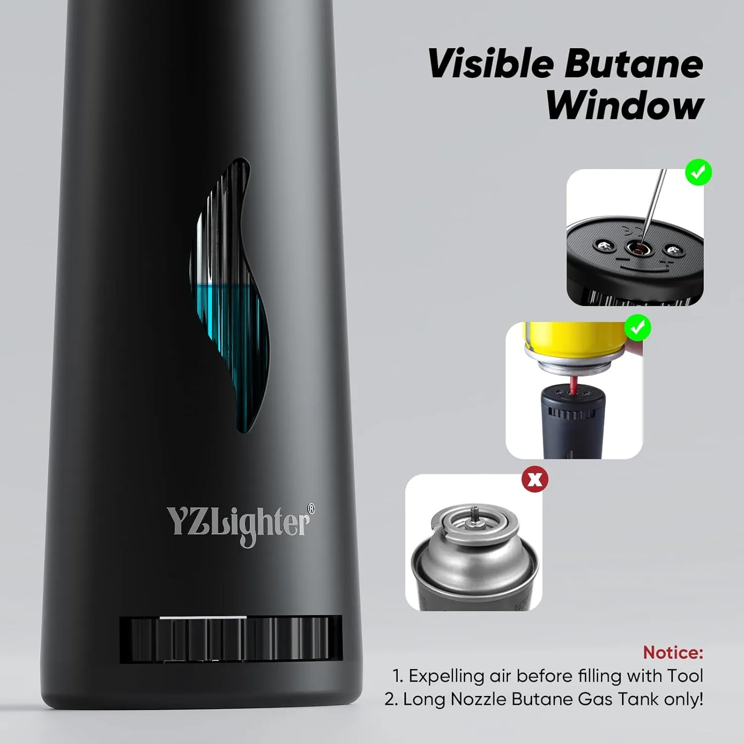 2 Pack Butane Lighter Long Torch Lighter for Grill, Refillable Candles Lighter with Fuel Window Flexible Long Lighter for Fireplace BBQ (No Butane Included), Black and Oranger